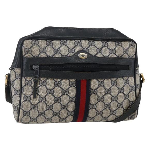 GUCCI GG Canvas Sherry Line Shoulder Bag Pvc Leather Navy Red - Picture 1 of 13